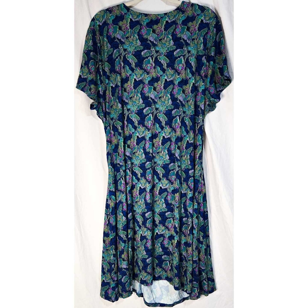 Soft Surroundings Faux Wrap Midi Dress Floral Blue Stretch Jersey Knit V Neck - Picture 3 of 5